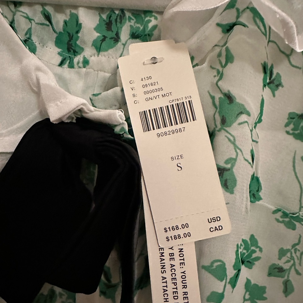 NWT Maeve/anthropologie mini dress with collar, green & white print, size small - Picture 7 of 8